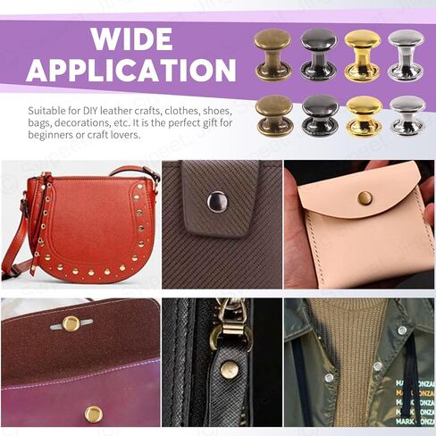 Swpeet 600 Sets 4 Colors 6mm 8mm 12mm Leather Rivets Double Cap Rivets with 3Pcs Fixing Tools Assortment Kit, Leather Rivets Double Cap Rivets Tubular for DIY Leather Craft Clothes Shoes in Saudi Arabia