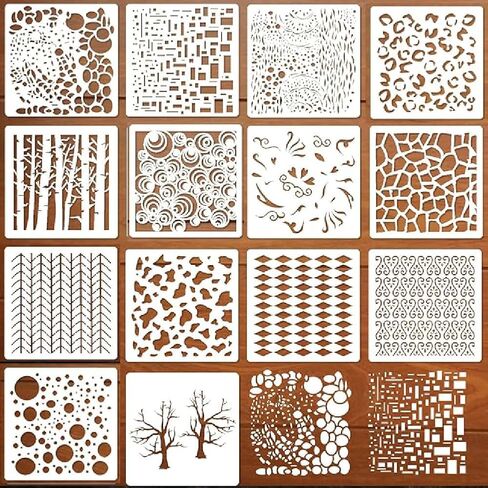 14 قطعة من استنسل الوسائط الهندسية والتكعيبية المختلطة من ار اتش كيو كيو - اصنع انماطا مذهلة للحرف اليدوية والرسم ودفتر القصاصات وغيرها (6 × 6 انش) in Kuwait