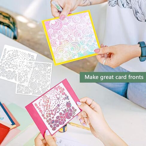 14 قطعة من استنسل الوسائط الهندسية والتكعيبية المختلطة من ار اتش كيو كيو - اصنع انماطا مذهلة للحرف اليدوية والرسم ودفتر القصاصات وغيرها (6 × 6 انش) in Kuwait