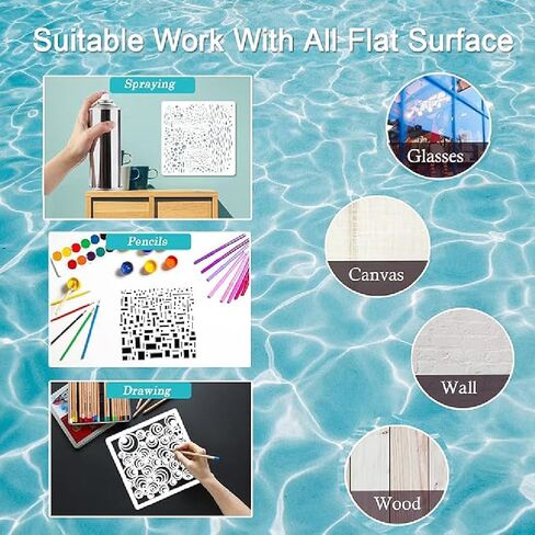 14 قطعة من استنسل الوسائط الهندسية والتكعيبية المختلطة من ار اتش كيو كيو - اصنع انماطا مذهلة للحرف اليدوية والرسم ودفتر القصاصات وغيرها (6 × 6 انش) in Kuwait