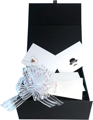 صندوق هدايا كبير لامع أسود لامع مقاس 11 × 8.5 × 3.5 بوصة مع غطاء مغناطيسي، وقوس سحب، وبطاقات وورق مجعد، لهدايا الزفاف، وهدايا مقترحات وصيفات العروس، ورفقاء العريس، والعطلات، وحفلات أعياد الميلاد، والتخرج in Kuwait