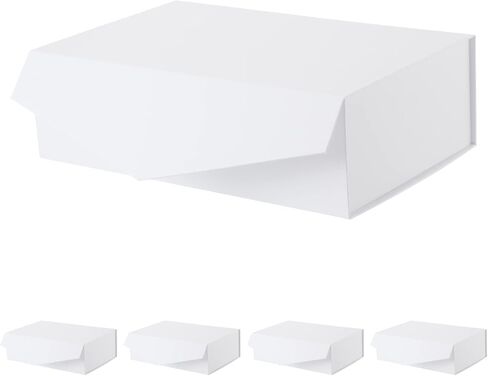 PACKQUEEN 5 White Gift Boxes, Large Gift Boxes with Lids, 13.5x9x4.1 Inches Magnetic Closure Gift Boxes for Presents, Bridesmaid Proposal Boxes (Matte White with Grain Texture) in Kuwait