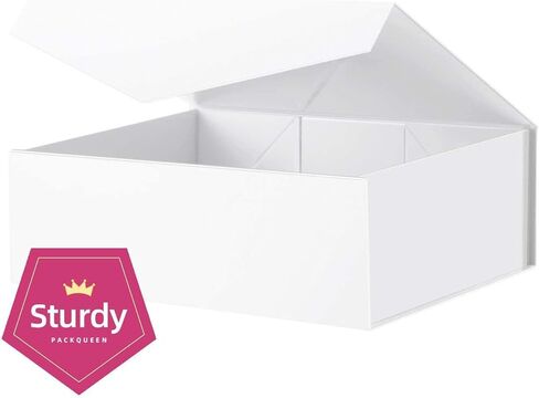 PACKQUEEN 5 White Gift Boxes, Large Gift Boxes with Lids, 13.5x9x4.1 Inches Magnetic Closure Gift Boxes for Presents, Bridesmaid Proposal Boxes (Matte White with Grain Texture) in Kuwait