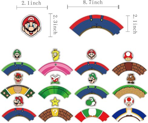 12 قطعة من اعواد تزيين الكيك بتصميم ماريو وورق تغليف الكيك للاطفال لتزيين حفلات عيد ميلاد الاطفال in Kuwait