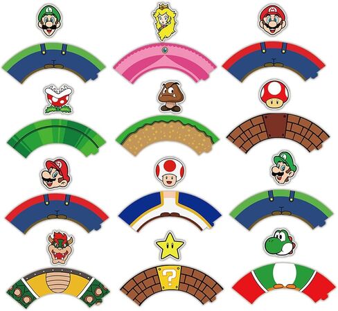 12 قطعة من اعواد تزيين الكيك بتصميم ماريو وورق تغليف الكيك للاطفال لتزيين حفلات عيد ميلاد الاطفال in Kuwait