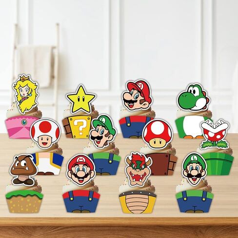 12 قطعة من اعواد تزيين الكيك بتصميم ماريو وورق تغليف الكيك للاطفال لتزيين حفلات عيد ميلاد الاطفال in Kuwait