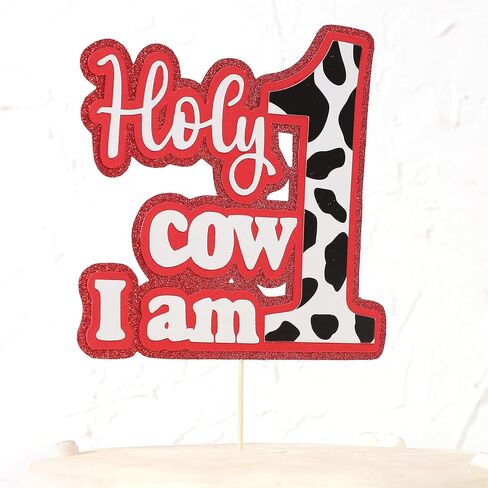 Holy Cow I'm One Cake Topper - Cowboy 1st Birthday Decoration, Western 1st Birthday, Cow Theme One Cake Topper, Farm Cow First Birthday in Saudi Arabia