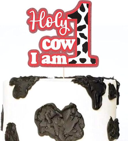 Holy Cow I'm One Cake Topper - Cowboy 1st Birthday Decoration, Western 1st Birthday, Cow Theme One Cake Topper, Farm Cow First Birthday in Saudi Arabia