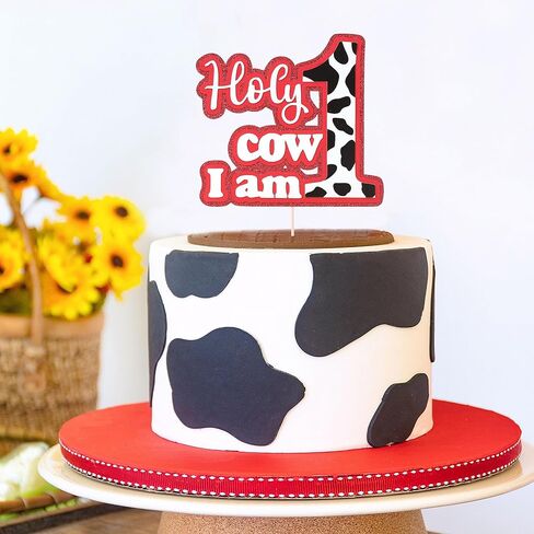 Holy Cow I'm One Cake Topper - Cowboy 1st Birthday Decoration, Western 1st Birthday, Cow Theme One Cake Topper, Farm Cow First Birthday in Saudi Arabia