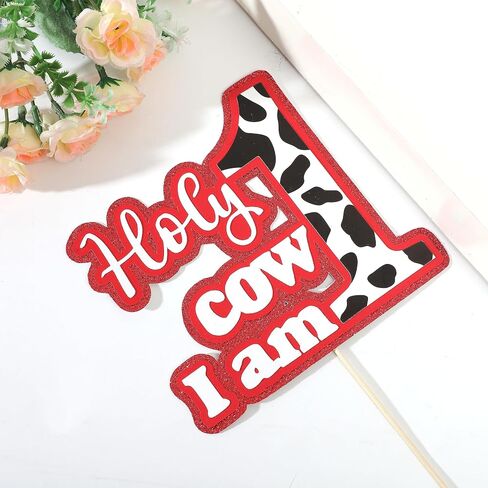 Holy Cow I'm One Cake Topper - Cowboy 1st Birthday Decoration, Western 1st Birthday, Cow Theme One Cake Topper, Farm Cow First Birthday in Saudi Arabia