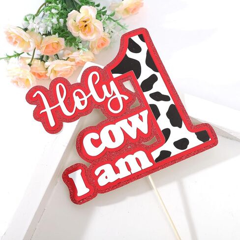 Holy Cow I'm One Cake Topper - Cowboy 1st Birthday Decoration, Western 1st Birthday, Cow Theme One Cake Topper, Farm Cow First Birthday in Saudi Arabia