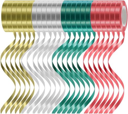 شريط تجعيد عيد الميلاد من LACNNY، 24 لفة أخضر أحمر ذهبي فضي شريط تجعيد 3/16 × 11 ياردة لكل قطعة. من أجل هدايا حفلات شريط البالونات in Kuwait