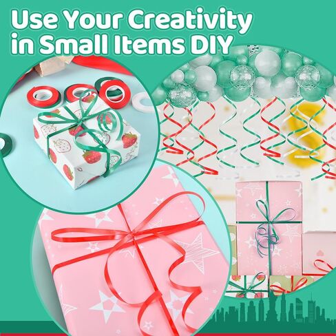 شريط تجعيد عيد الميلاد من LACNNY، 24 لفة أخضر أحمر ذهبي فضي شريط تجعيد 3/16 × 11 ياردة لكل قطعة. من أجل هدايا حفلات شريط البالونات in Kuwait