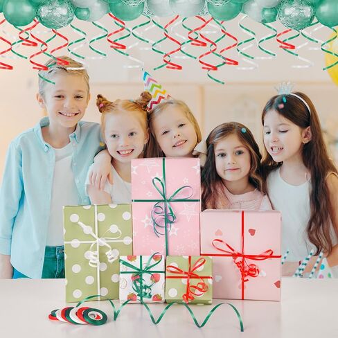 شريط تجعيد عيد الميلاد من LACNNY، 24 لفة أخضر أحمر ذهبي فضي شريط تجعيد 3/16 × 11 ياردة لكل قطعة. من أجل هدايا حفلات شريط البالونات in Kuwait