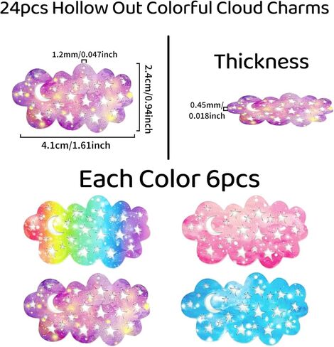 COLIGREE 24pcs Colorful Cloud Charms Hollow Cloud with Moon and Star Pendants for DIY Earrings Hanging Décor Packaging Décor Bookmarks Necklaces, Stainless Steel, No Gemstone in Kuwait