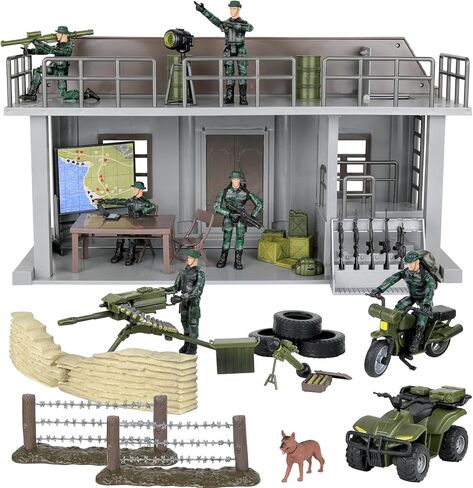 Click N' Play Army Action Figure and Military Playset with Multi Level Command Center, Includes 51 Accessories- 6 Solider Action Figures with Gear, Guns, Vehicles, Army Playset for boys 6+ in Kuwait