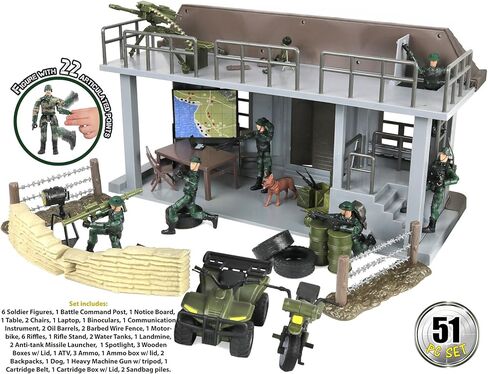 Click N' Play Army Action Figure and Military Playset with Multi Level Command Center, Includes 51 Accessories- 6 Solider Action Figures with Gear, Guns, Vehicles, Army Playset for boys 6+ in Kuwait