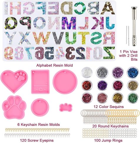 الاجيرلس مجموعة قوالب سلسلة مفاتيح من راتنج الايبوكسي الابجدية 262 قطعة - قوالب سيليكون لصب الراتنج ومجموعة اكسسوارات سلسلة المفاتيح لصنع المجوهرات والقلائد - مجموعة حرفية من الراتنج للمبتدئين in Kuwait