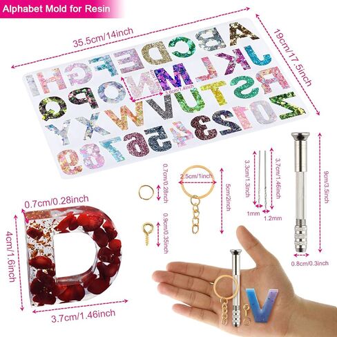 الاجيرلس مجموعة قوالب سلسلة مفاتيح من راتنج الايبوكسي الابجدية 262 قطعة - قوالب سيليكون لصب الراتنج ومجموعة اكسسوارات سلسلة المفاتيح لصنع المجوهرات والقلائد - مجموعة حرفية من الراتنج للمبتدئين in Kuwait