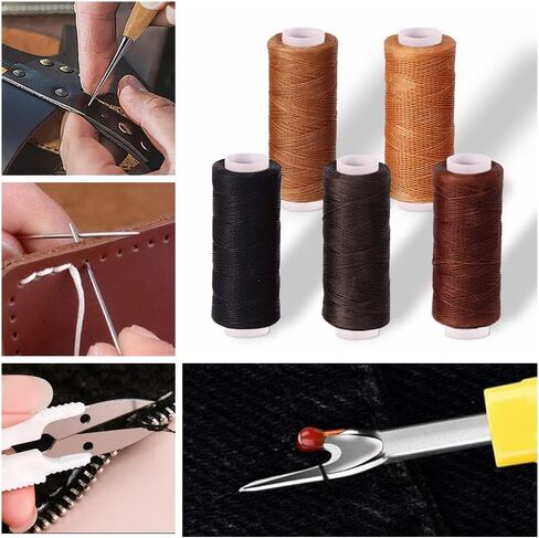 مجموعة الخياطة الجلدية المكونة من 30 عبوة، طقم إصلاح التنجيد، أدوات ولوازم عمل جلدية، طقم أدوات يدوية من الجلد إبر خياطة يدوية بإبر خياطة واسعة العين لإصلاح الجلد (ملونة) in Kuwait