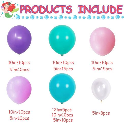Mermaid Theme Party Decoration Balloon Garland Set, Mermaid Birthday Party Supplies, Latex Balloons for Mermaid Theme Party Mermaid Party Decorations Kids Baby Shower Birthday Party Supplies in Kuwait