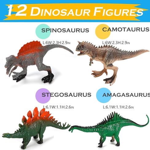 12 قطعة من ألعاب الديناصورات، شخصية دينو مقاس 7 بوصات للأطفال الذين تتراوح أعمارهم بين 3-4-5-6-7-8-12 عامًا هدية للأطفال الصغار والبنات، مجموعة حيوانات لعبة المزرعة، ديكور غرفة كبير من البلاستيك الصغير لنشاط رياض الأطفال - مع صندوق تخزين in Kuwait