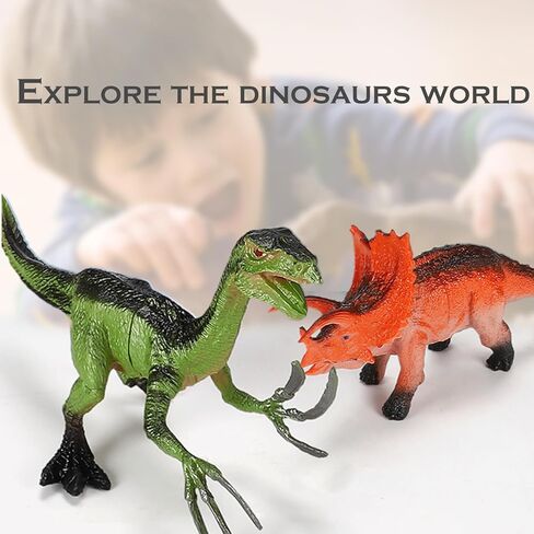 12 قطعة من ألعاب الديناصورات، شخصية دينو مقاس 7 بوصات للأطفال الذين تتراوح أعمارهم بين 3-4-5-6-7-8-12 عامًا هدية للأطفال الصغار والبنات، مجموعة حيوانات لعبة المزرعة، ديكور غرفة كبير من البلاستيك الصغير لنشاط رياض الأطفال - مع صندوق تخزين in Kuwait