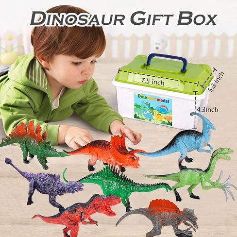 12 قطعة من ألعاب الديناصورات، شخصية دينو مقاس 7 بوصات للأطفال الذين تتراوح أعمارهم بين 3-4-5-6-7-8-12 عامًا هدية للأطفال الصغار والبنات، مجموعة حيوانات لعبة المزرعة، ديكور غرفة كبير من البلاستيك الصغير لنشاط رياض الأطفال - مع صندوق تخزين in Kuwait