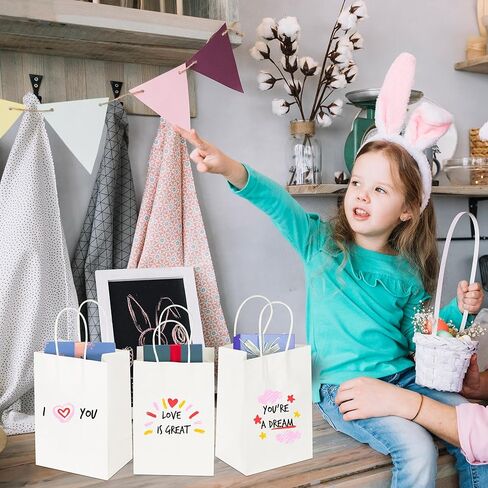 BLEWINDZ 120Pcs White Kraft Paper Bags with Handles Bulk – 5.25 x 3.75 x 8 Inch Small Gift Bags Shopping Bags Goody Bags Recyclable for Grocery Birthday Party Retail Wedding Sacks in Kuwait