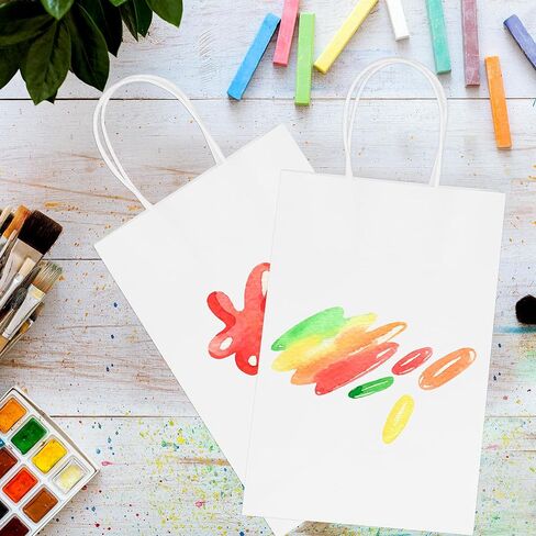 BLEWINDZ 120Pcs White Kraft Paper Bags with Handles Bulk – 5.25 x 3.75 x 8 Inch Small Gift Bags Shopping Bags Goody Bags Recyclable for Grocery Birthday Party Retail Wedding Sacks in Kuwait