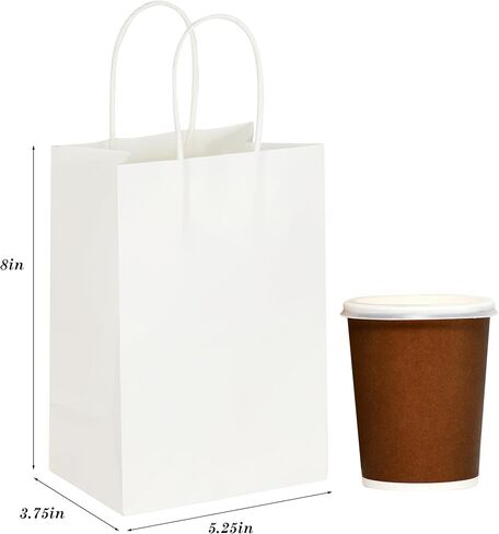 BLEWINDZ 120Pcs White Kraft Paper Bags with Handles Bulk – 5.25 x 3.75 x 8 Inch Small Gift Bags Shopping Bags Goody Bags Recyclable for Grocery Birthday Party Retail Wedding Sacks in Kuwait