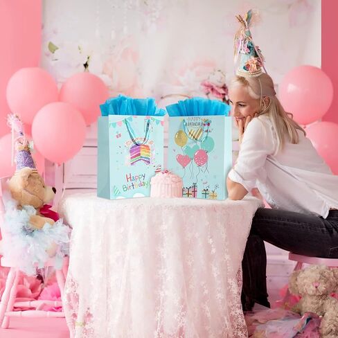 BLEWINDZ 16.5" Extra Large 4 Pack Happy Birthday Gift Bags with Tissue Paper and Tags, Huge Birthday Gift Bags for Kids Girls Baby Party favors in Kuwait