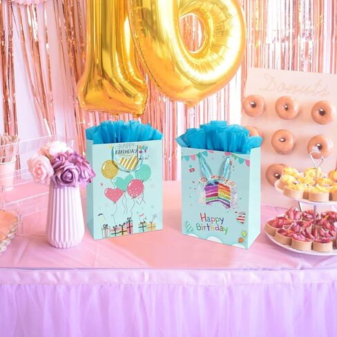 BLEWINDZ 16.5" Extra Large 4 Pack Happy Birthday Gift Bags with Tissue Paper and Tags, Huge Birthday Gift Bags for Kids Girls Baby Party favors in Kuwait
