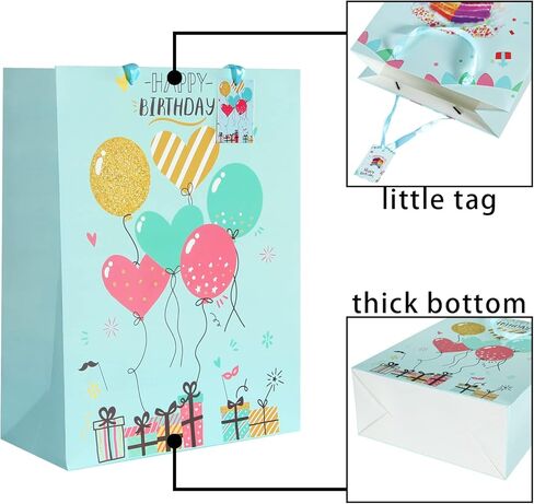 BLEWINDZ 16.5" Extra Large 4 Pack Happy Birthday Gift Bags with Tissue Paper and Tags, Huge Birthday Gift Bags for Kids Girls Baby Party favors in Kuwait