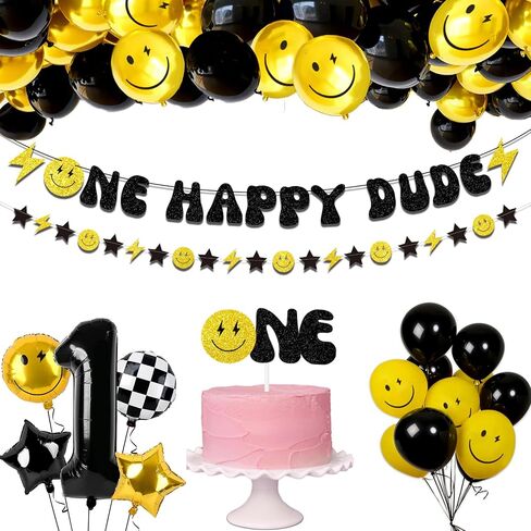 34Pcs One Happy Dude Birthday Decorations - First Birthday Party Supplies 1st Birthday Party Idea, Groovy One Cool dude Birthday Aluminum Foil Balloons Set, Hippie Birthday Decor in Kuwait