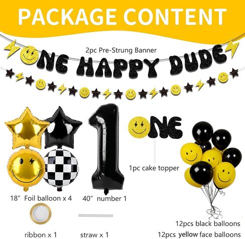 34Pcs One Happy Dude Birthday Decorations - First Birthday Party Supplies 1st Birthday Party Idea, Groovy One Cool dude Birthday Aluminum Foil Balloons Set, Hippie Birthday Decor in Kuwait