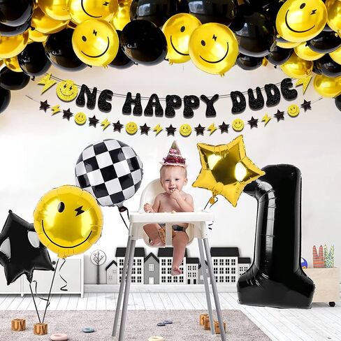 34Pcs One Happy Dude Birthday Decorations - First Birthday Party Supplies 1st Birthday Party Idea, Groovy One Cool dude Birthday Aluminum Foil Balloons Set, Hippie Birthday Decor in Kuwait