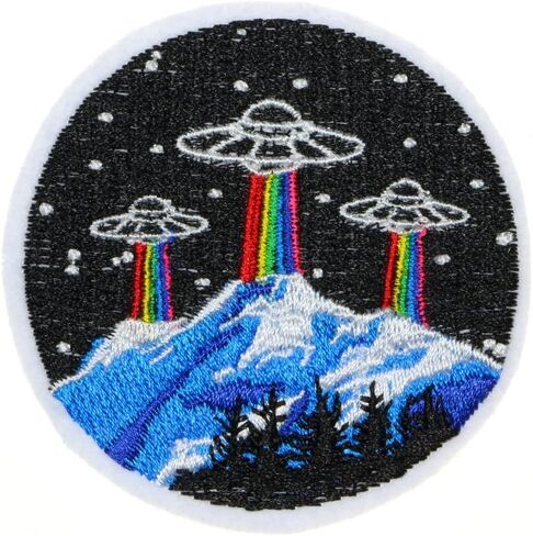 JPT - UFO Rainbow Mountains Stars Forest NASA Alien Cute Cartoon Embroidered Applique Iron/Sew on Patches Kids Badges DIY for Clothing Transfer for Tshirts Jeans Clothes (0335-IROP) in Kuwait