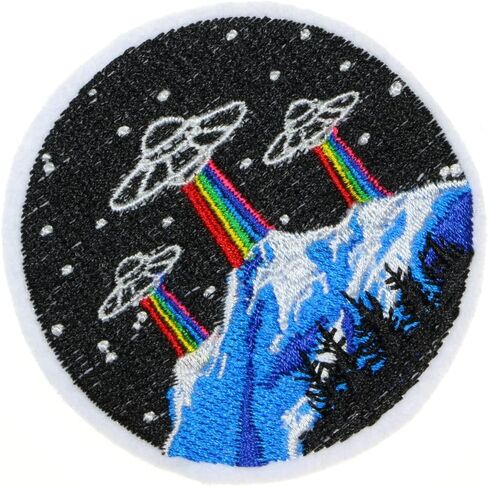 JPT - UFO Rainbow Mountains Stars Forest NASA Alien Cute Cartoon Embroidered Applique Iron/Sew on Patches Kids Badges DIY for Clothing Transfer for Tshirts Jeans Clothes (0335-IROP) in Kuwait