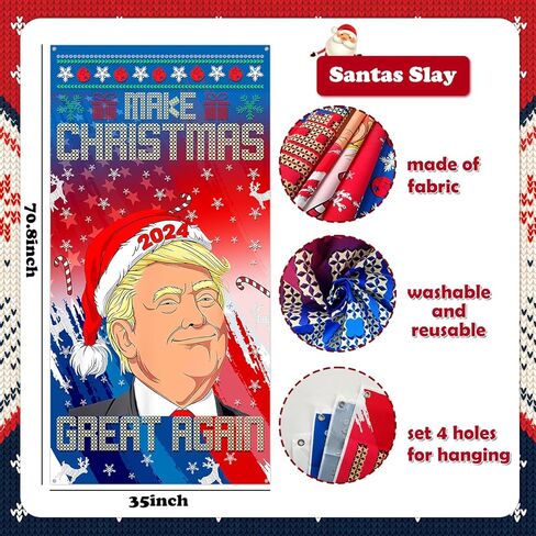 Christmas Door Decorations, Make Christmas Great Again 2024 Banner Funny Christmas Door Cover for Holiday Home Decor Indoor/Outdoor New Year Christmas Party Supplies 70.8x 35 inch in Kuwait