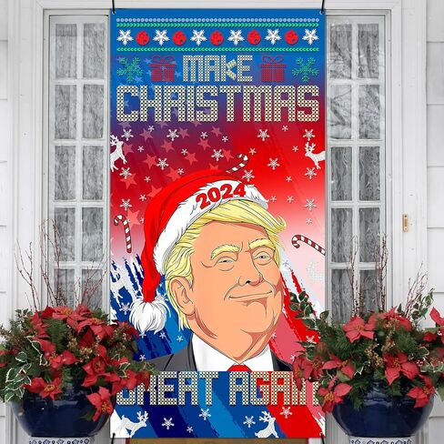 Christmas Door Decorations, Make Christmas Great Again 2024 Banner Funny Christmas Door Cover for Holiday Home Decor Indoor/Outdoor New Year Christmas Party Supplies 70.8x 35 inch in Kuwait