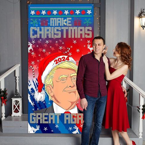 Christmas Door Decorations, Make Christmas Great Again 2024 Banner Funny Christmas Door Cover for Holiday Home Decor Indoor/Outdoor New Year Christmas Party Supplies 70.8x 35 inch in Kuwait