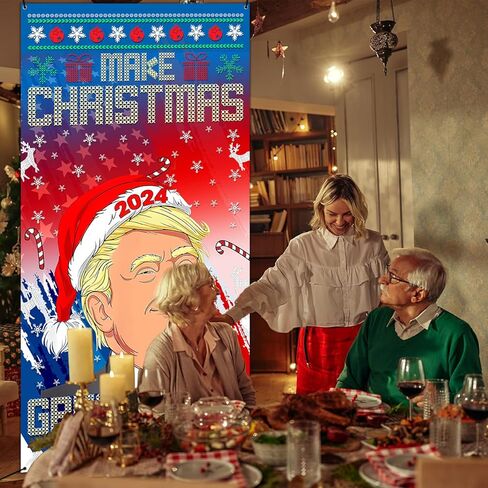 Christmas Door Decorations, Make Christmas Great Again 2024 Banner Funny Christmas Door Cover for Holiday Home Decor Indoor/Outdoor New Year Christmas Party Supplies 70.8x 35 inch in Kuwait