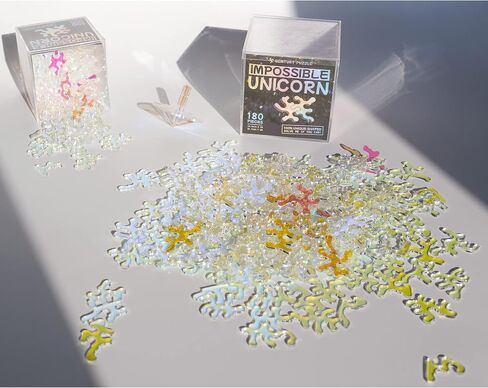 Impossible Unicorn - Round Unique Jigsaw Puzzle - Color Changing Iridescent Acrylic 180 Pieces Challenge Game for Adults Gift DIY by GEMTURT (100 Pieces) in Saudi Arabia