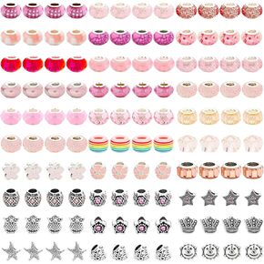 150 Pieces Large Hole Assorted European Beads Mixed Colorful Beads Rhinestone Craft Beads Glass for DIY Charms Necklace Bracelet Jewelry Making