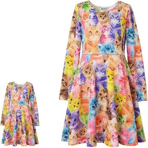 Jxstar Girls&Doll Matching Dresses Long Sleeve Unicorn Mermaid Outfits Clothes