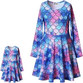 Jxstar Girls&Doll Matching Dresses Long Sleeve Unicorn Mermaid Outfits Clothes in Kuwait