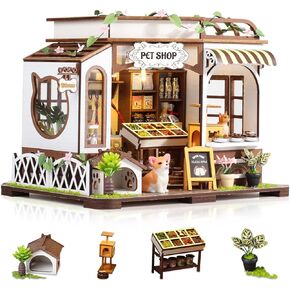 GuDoQi DIY Miniature House Kits, DIY Miniature Dollhouse Kit with Furniture, Tiny House Kits 1:24 Scale, Creative DIY Crafts for Adults Teen, Christmas Birthday Gifts, Pet Shop