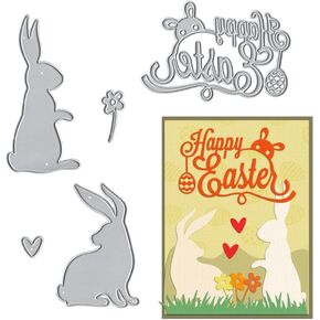 Metal Happy Easter Words Die Cuts for Card Making, Easter Rabbit Bunny Flower Heart Star Leaves Heart Frame Cutting Dies for DIY Decor Paper Craft Card Making Scrapbooking Paper Album Stamp