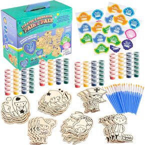 Valentines Cards for Kids Classroom -Mermaid & Pirate Wood Painting Kits (24ct)-Great Valentine's Day Gifts for Kids School Exchange -Each Valentine has Craft, Paints, Brush & Sticker for Boys & Girls in Saudi Arabia